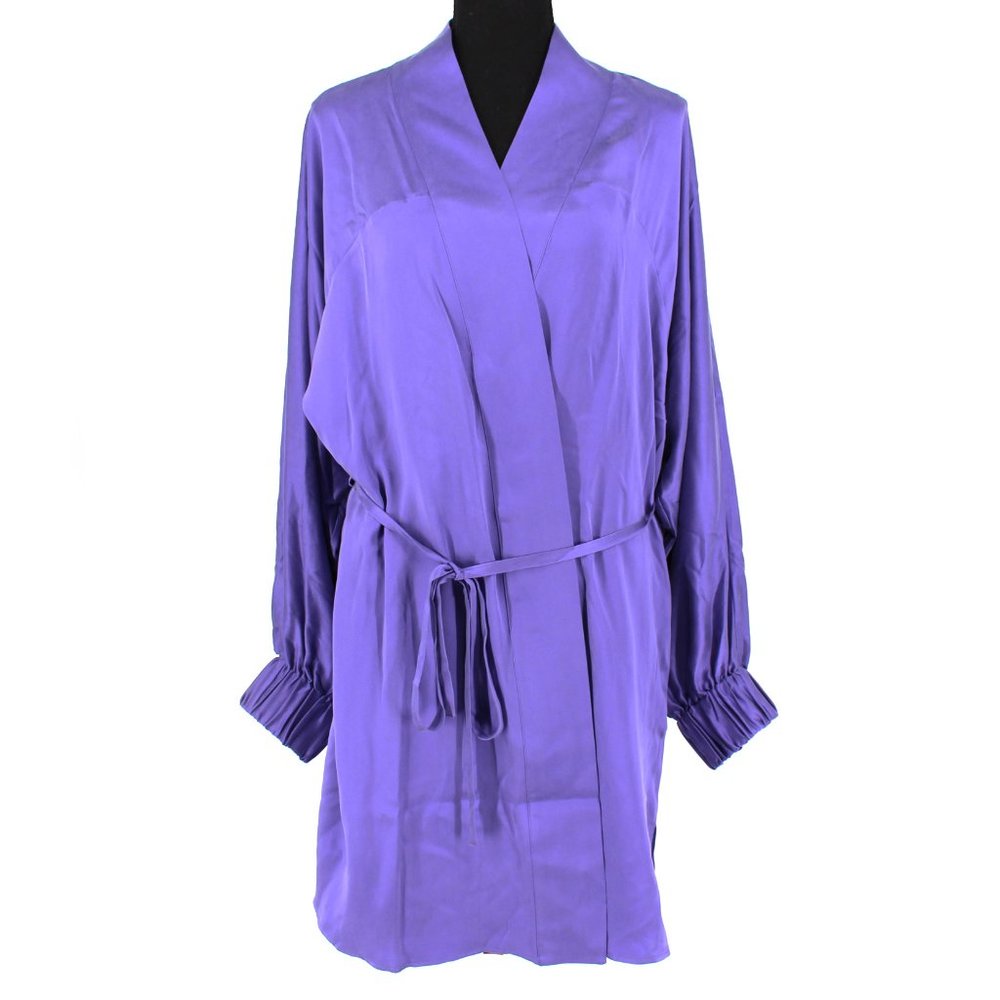 Lunya Washable Silk Short Belted Robe Thermoregulating Pockets Purple L/XL